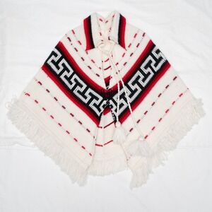 Vtg 50s 60s Sturbridge Knit Native Aztec Poncho Cape Sweater Coat Boho